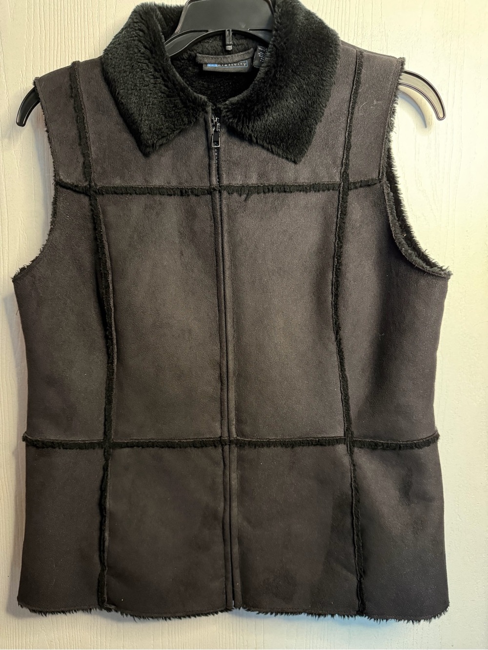 Relativity Black Faux Shearling Vest with Panel Stitching